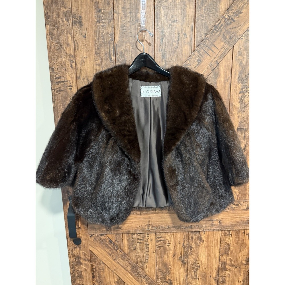 Beautiful BLACKGLAMA Mink Fur Cape Shrug Stole Shawl Wrap Brown Luxury Jacket